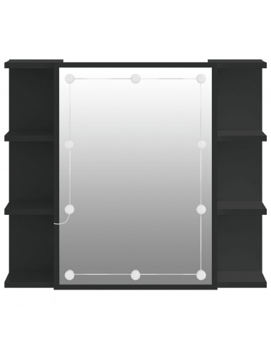 Mobile a Specchio con LED Nero 70x16,5x60 cm