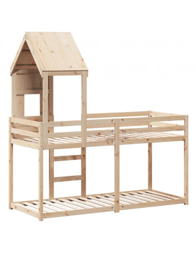 Letto a Castello con Tetto 90x200 cm in Legno Massello di Pino