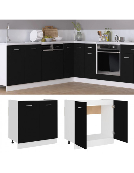 Mobile Sottolavello Nero 80x46x81,5 cm Legno Multistrato