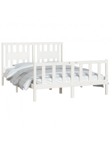 Giroletto con Testiera Bianco Legno Massello di Pino 120x200 cm