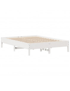 Letto senza Materasso Bianco 135x190 cm Legno Massello di Pino 2