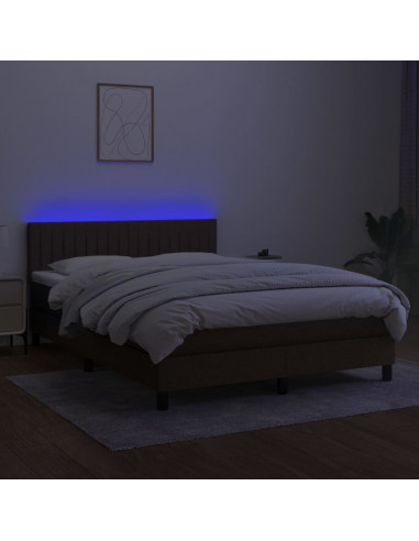 Letto a Molle Materasso e LED Marrone Scuro 140x200 cm Tessuto