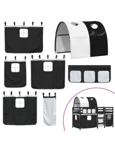 Letto a Soppalco con Tunnel Bambini Bianco e Nero 80x200cm Pino 2