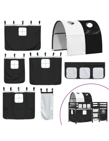 Letto a Soppalco con Tunnel Bambini Bianco e Nero 80x200cm Pino