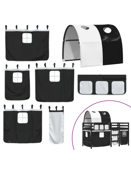 Letto a Soppalco con Tunnel Bambini Bianco e Nero 80x200cm Pino