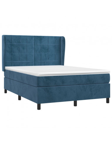 Giroletto a Molle con Materasso Blu Scuro 140x200 cm in Velluto