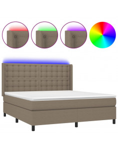 Letto a Molle con Materasso e LED Tortora 180x200 cm in Tessuto 2