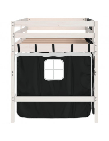 Letto a Soppalco con Tende Bambini Bianco e Nero 80x200 cm Pino
