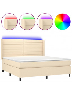 Letto a Molle con Materasso e LED Crema 180x200 cm in Tessuto 2