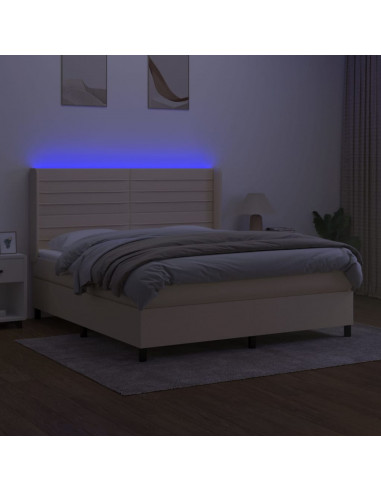 Letto a Molle con Materasso e LED Crema 180x200 cm in Tessuto