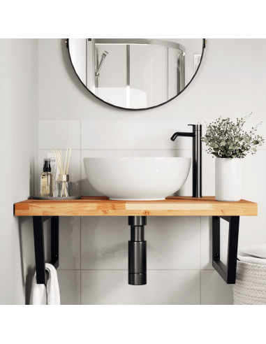 Ripiano a Parete per Lavabo in Acciaio e Massello di Acacia