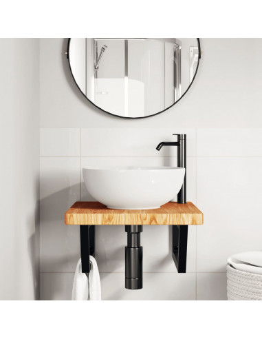 Ripiano a Parete per Lavabo in Acciaio e Massello di Rovere