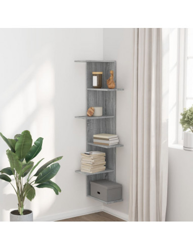 Scaffale Angolare Muro Grigio Sonoma 36,5x36,5x140 cm Legno