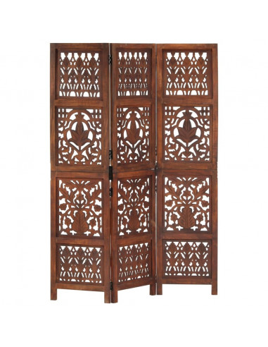 Divisorio 3 Pannelli Intaglio Marrone 120x165cm Mango Massello