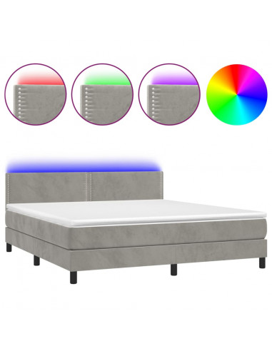 Letto a Molle Materasso e LED Grigio Chiaro 160x200 cm Velluto
