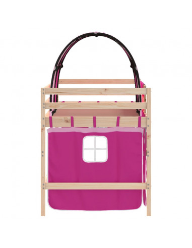 Letto a Soppalco con Tunnel Bambini Rosa 80x200cm Massello Pino