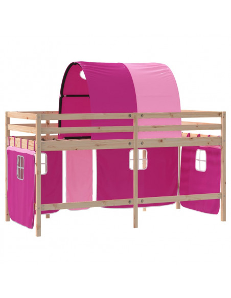 Letto a Soppalco con Tunnel Bambini Rosa 80x200cm Massello Pino