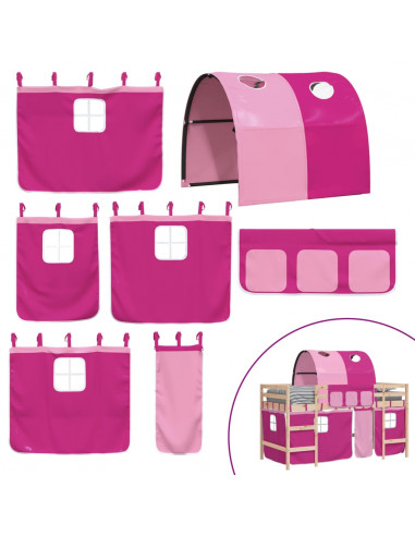 Letto a Soppalco con Tunnel Bambini Rosa 80x200cm Massello Pino