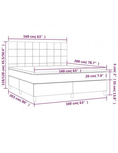 Giroletto a Molle con Materasso Nero 160x200 cm in Tessuto