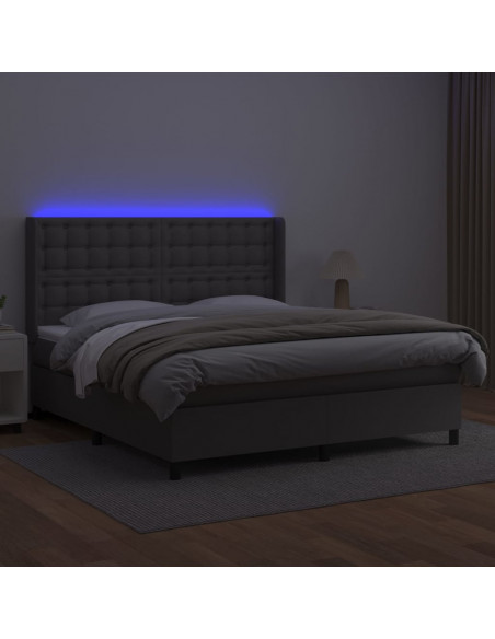 Giroletto Molle con Materasso e LED Grigio 160x200cm Similpelle