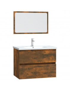 Set Mobili da Bagno 2 pz Rovere Fumo in Legno Multistrato 2