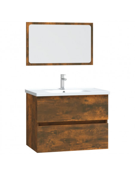 Set Mobili da Bagno 2 pz Rovere Fumo in Legno Multistrato