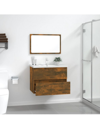 Set Mobili da Bagno 2 pz Rovere Fumo in Legno Multistrato