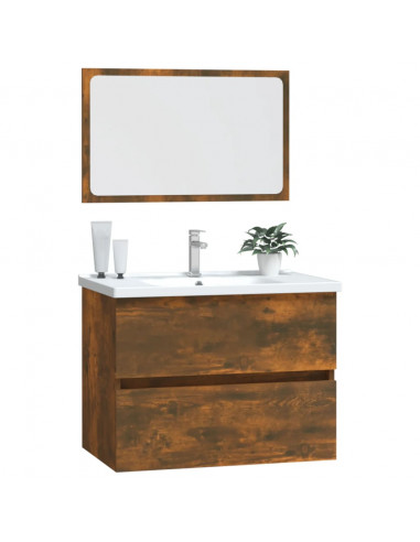 Set Mobili da Bagno 2 pz Rovere Fumo in Legno Multistrato