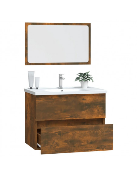 Set Mobili da Bagno 2 pz Rovere Fumo in Legno Multistrato