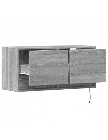 Mobile TV a Parete con Luci LED Grigio Sonoma 80x31x35 cm