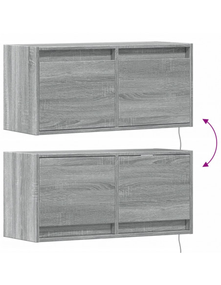 Mobile TV a Parete con Luci LED Grigio Sonoma 80x31x35 cm