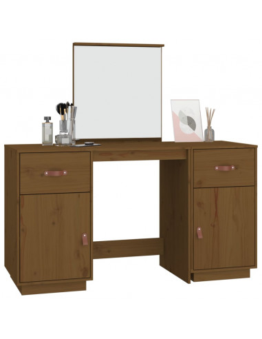 Set Toeletta con Specchio Marrone Miele Legno Massello di Pino