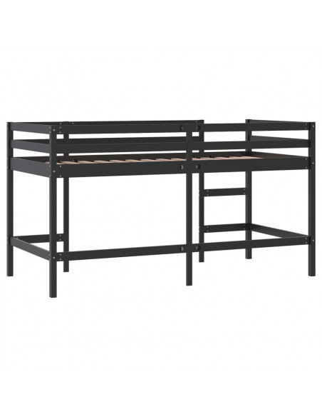 Letto Soppalco con Scala Bambini Nero 90x190 cm Massello Pino