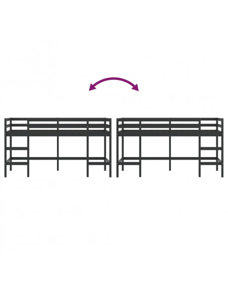 Letto Soppalco con Scala Bambini Nero 90x190 cm Massello Pino