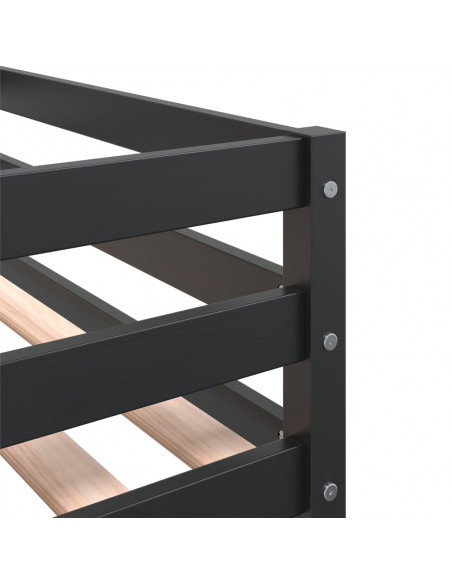 Letto Soppalco con Scala Bambini Nero 90x190 cm Massello Pino