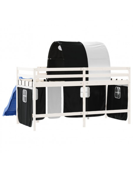 Letto a Soppalco con Tunnel Bambini Bianco e Nero 90x190cm Pino