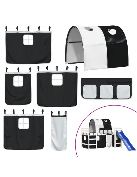 Letto a Soppalco con Tunnel Bambini Bianco e Nero 90x190cm Pino