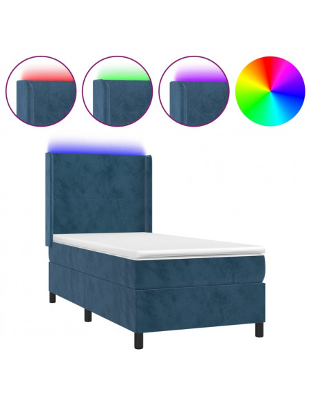 Letto a Molle con Materasso e LED Blu Scuro 80x200cm in Velluto