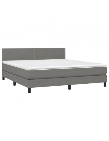 Letto a Molle Materasso e LED Grigio Scuro 160x200cm in Tessuto