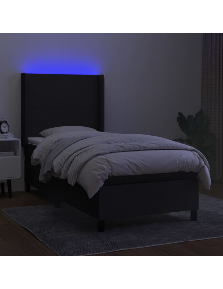 Letto a Molle con Materasso e LED Nero 90x190 cm in Tessuto