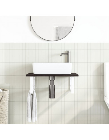 Ripiano a Parete per Lavabo in Acciaio e Massello di Rovere