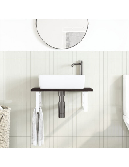 Ripiano a Parete per Lavabo in Acciaio e Massello di Rovere