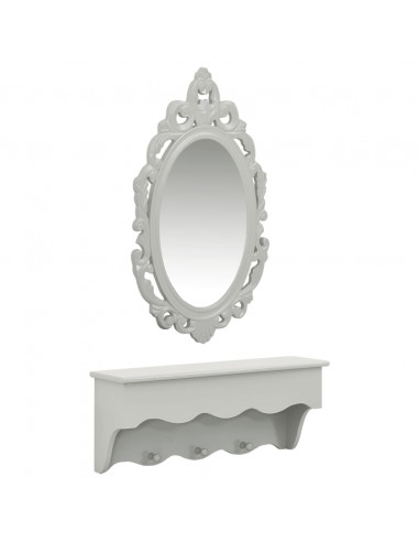 Set Mensola da Parete Svuotatasche con Ganci e Specchio Grigio