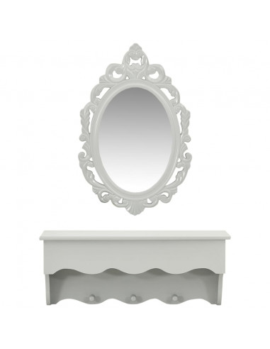 Set Mensola da Parete Svuotatasche con Ganci e Specchio Grigio