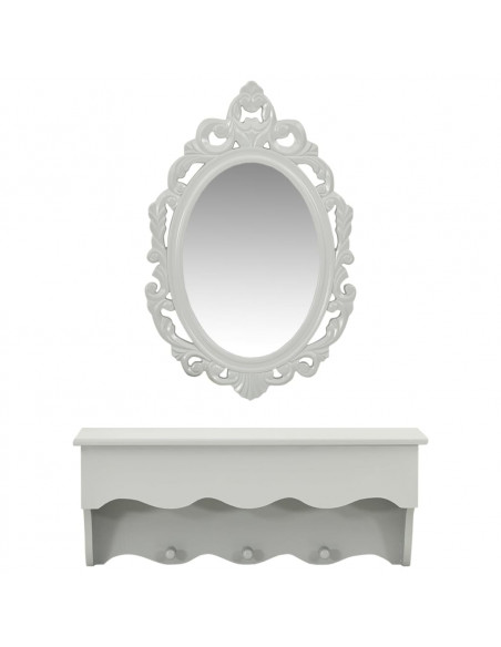 Set Mensola da Parete Svuotatasche con Ganci e Specchio Grigio