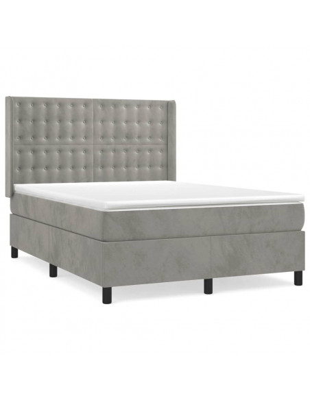Giroletto a Molle con Materasso Grigio Chiaro 140x190cm Velluto