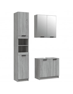 Set Mobili da Bagno 3 pz Grigio Sonoma in Legno Multistrato 2