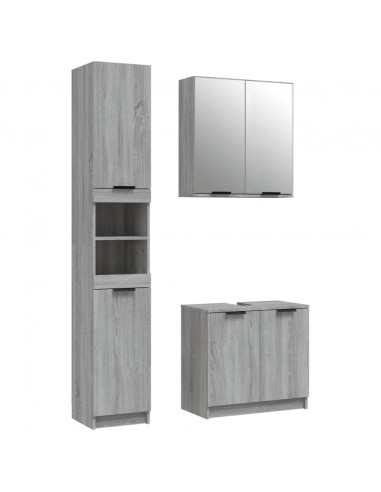 Set Mobili da Bagno 3 pz Grigio Sonoma in Legno Multistrato