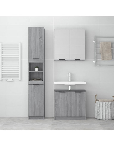 Set Mobili da Bagno 3 pz Grigio Sonoma in Legno Multistrato