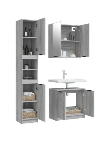 Set Mobili da Bagno 3 pz Grigio Sonoma in Legno Multistrato